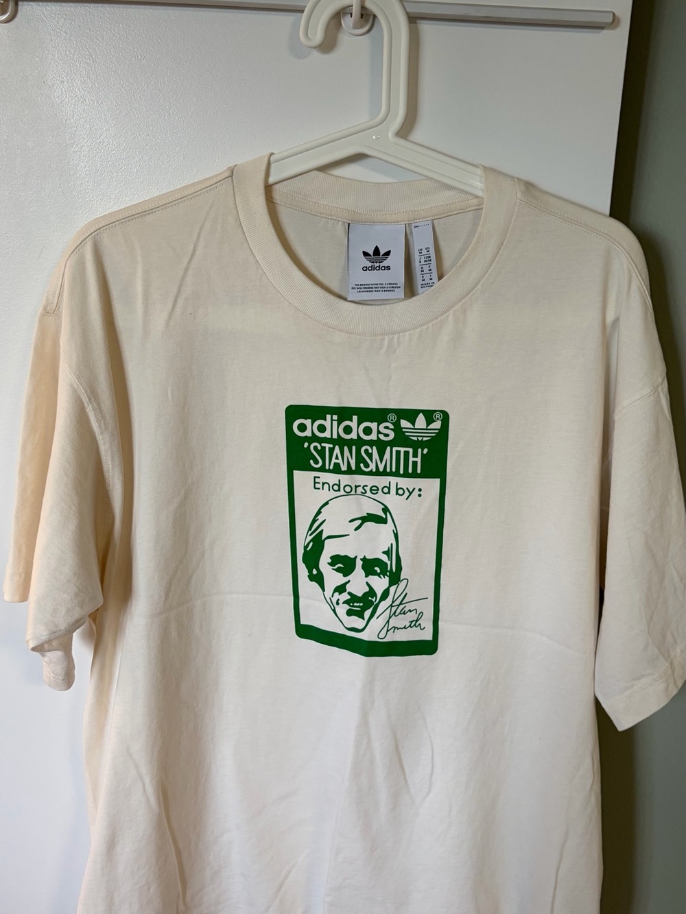adidas Cream Short Sleeve Tee with Green Stan Smith Graphic